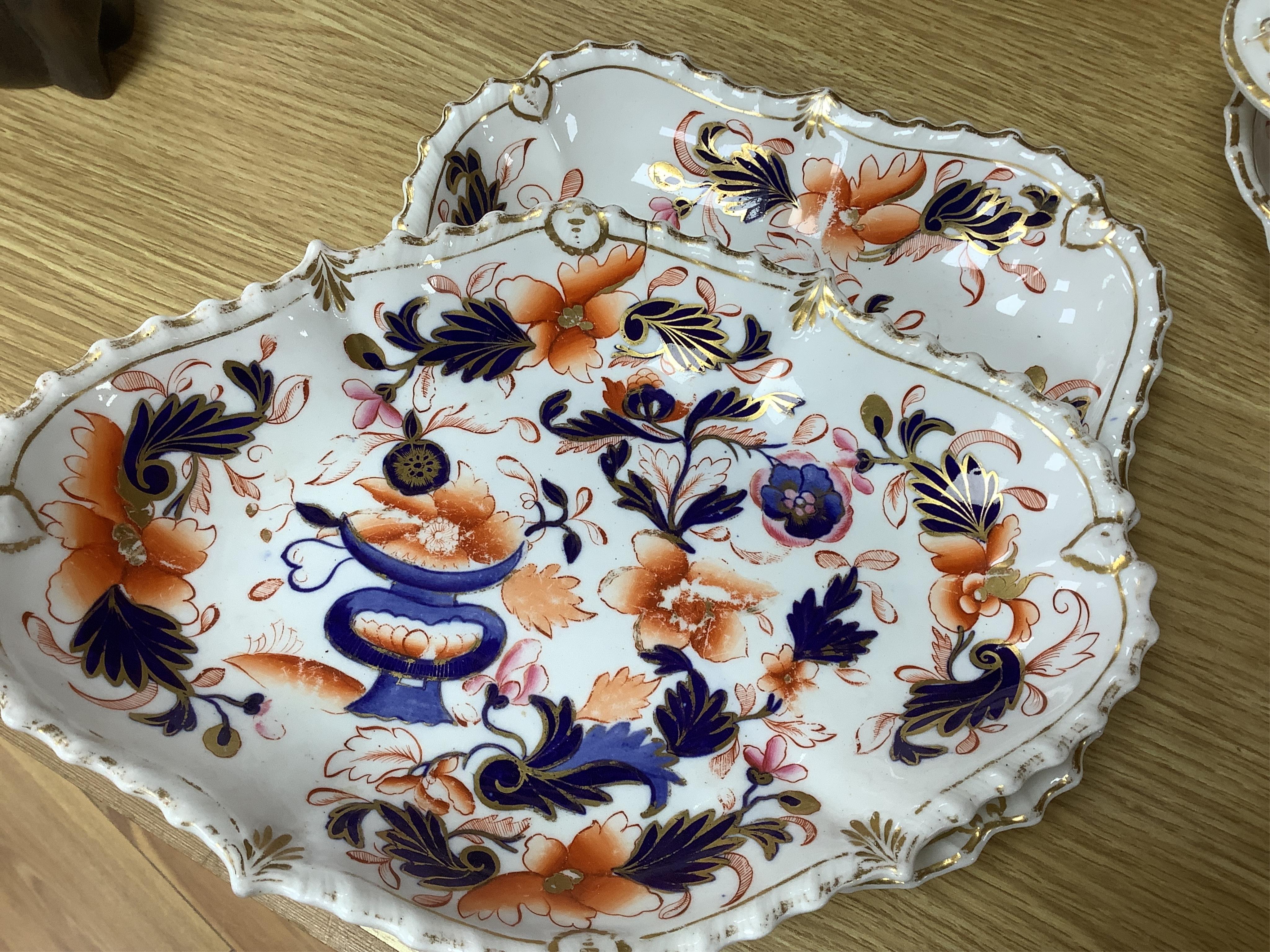 An early 19th century English porcelain Imari pattern part dessert set, possibly Coalport, Condition - fair to good